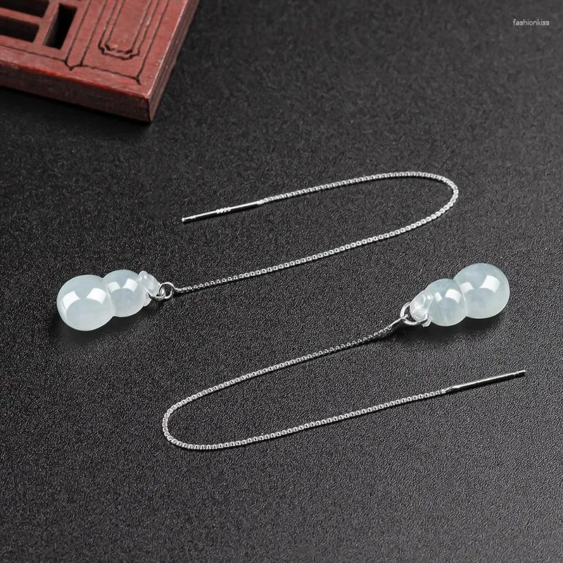 Dangle Ohrringe Burmese Jade Gourd Charm natürliche 925 Silberzertifikat Edelstein Geschenke Frauen Schmuck Charme Luxus geschnitzt Weiß