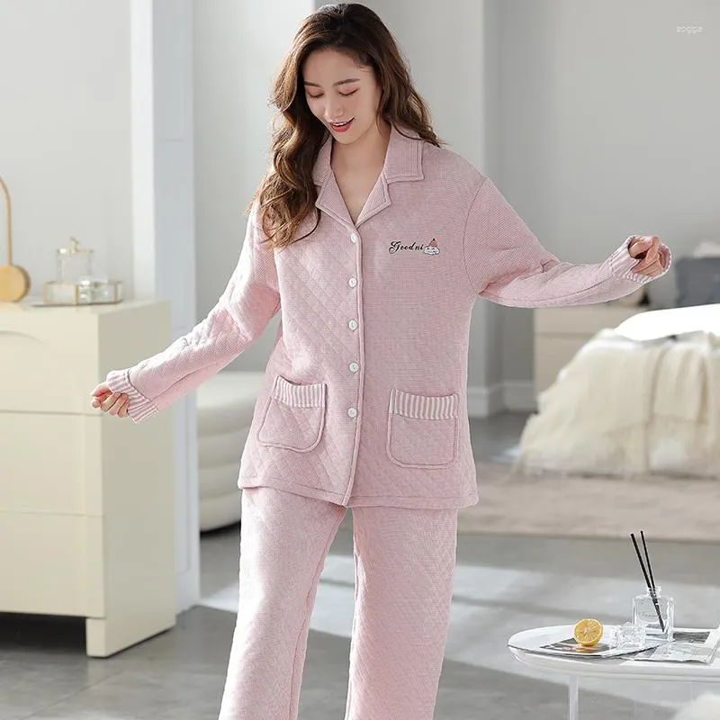 Velles pour femmes coton d'hiver mezzanine pyjamas vestes épaisses pyjamas sets de nuit