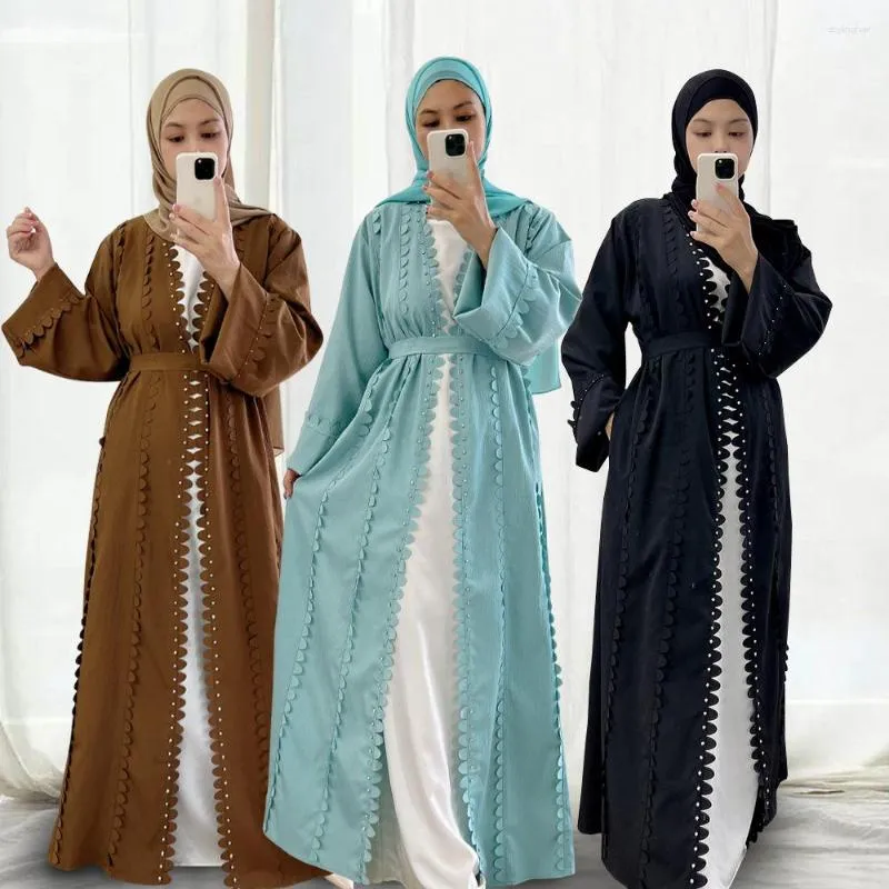 Etnische kleding moslim kralen open abaya zijden volle jurken Cardigan kimono lange gewaad jurken Jubah Midden -Oosten Ramadan Arabische islamitische