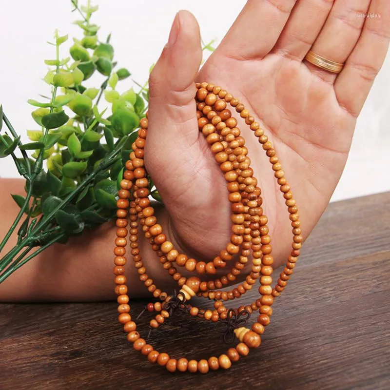 Strand Natural Peach Armband 216 Buddhist Pärlor 108 Rosary String Dongyang Wood Carving smycken Överföring Lycka till och fred