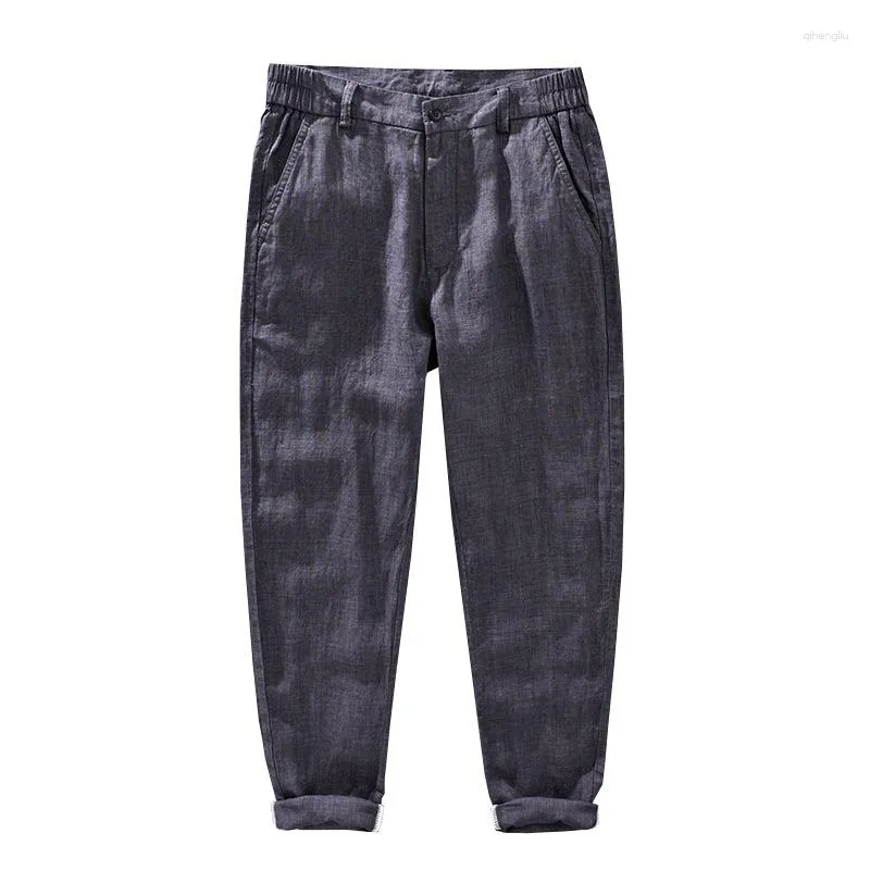 Men's Pants Casual Linen Summer Cropped Loose Straight Tube Large Half Elastic Waist Retro