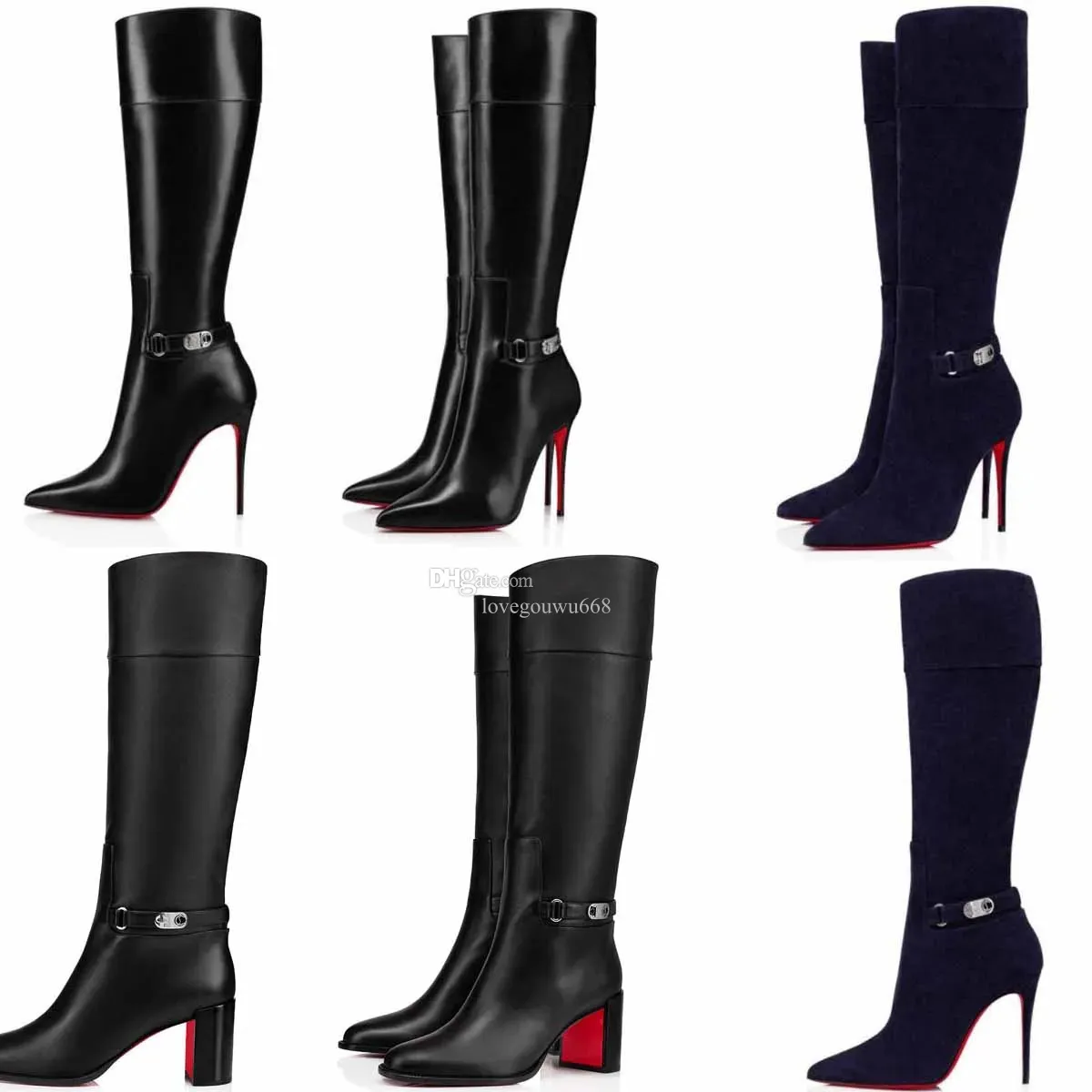 Зимние бренды Женские высокие ботинки роскошные дизайнер Red Botto Lock Kate Botta Booty заостренные пальцы на высоких каблуках.