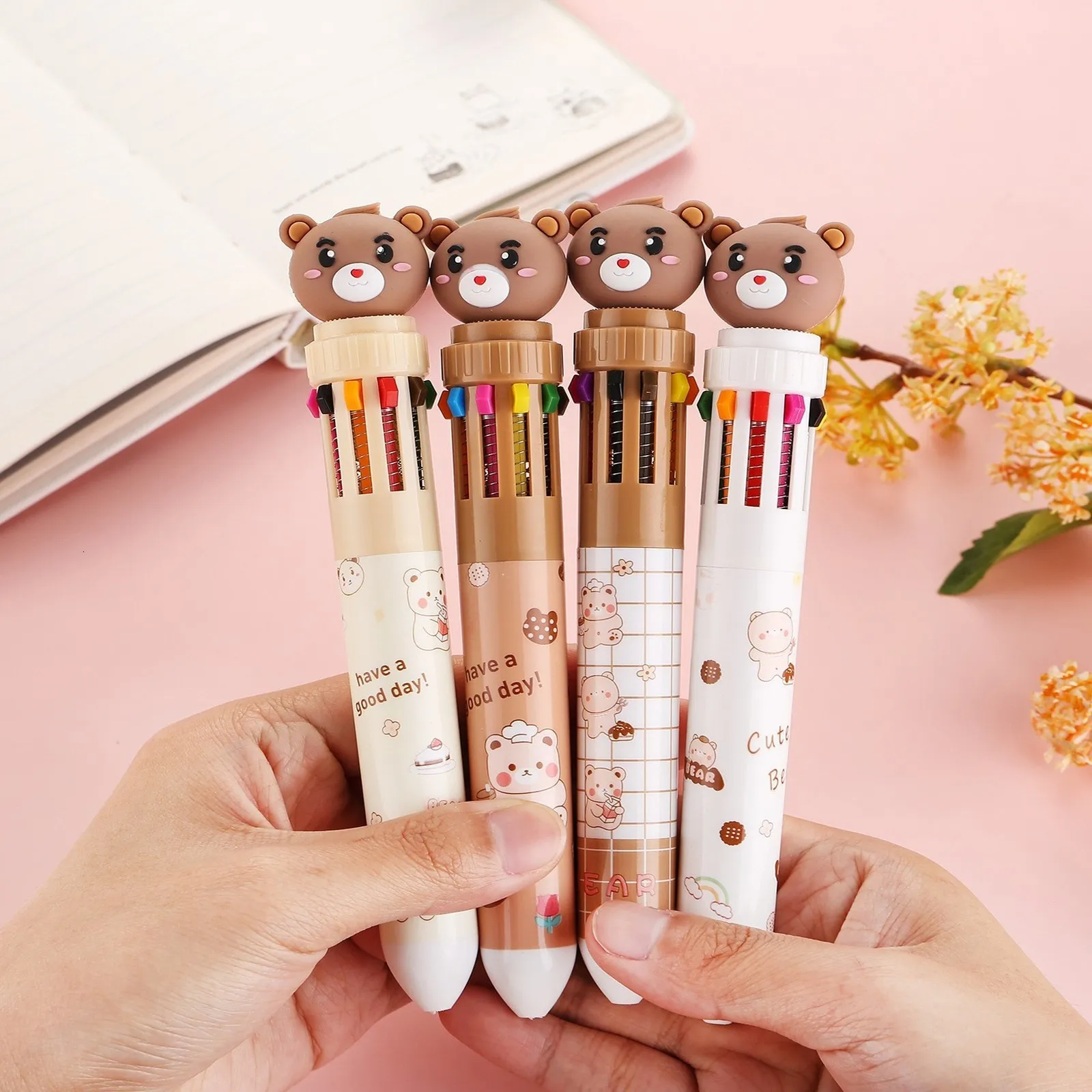 Ballpoint Pens 30pcs Kawaii Bear Cartoon Silicone 10 Colors Thick Ballpoint Pen School Office Supplies Gift Stationery Multicolor Pen Color Ref 230812