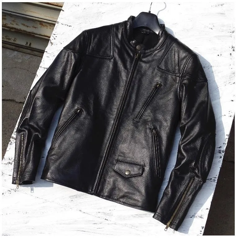 Heren Jackets Outlet Black Men Natural Leather Jacket Classic Cool Cowhide Coatslim Short Motor Biker Doek 230814