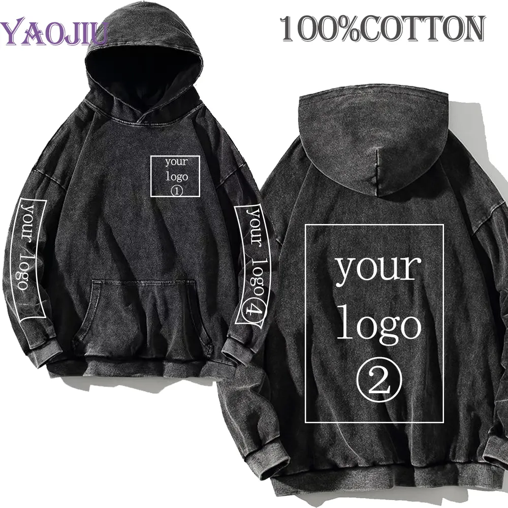 Men's Hoodies Sweatshirts Your Own Design Brand Picture Custom Vintage Acid Wash Cotton Men Women Manga Cartoon Text Print DIY 230814