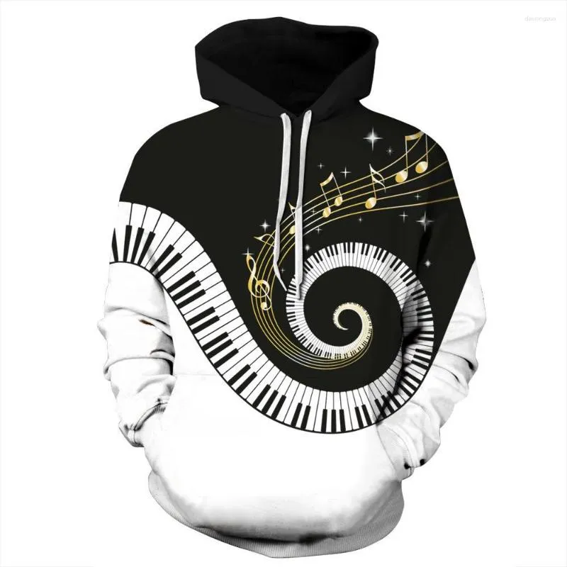 Hoodies masculinos 2023 Couples Piano Hoodie Fashion Music Note Streetwear Sweatshirt 3D PLAPOLOVER HARAJUKU MOLHO DE MANAGEM LONGO