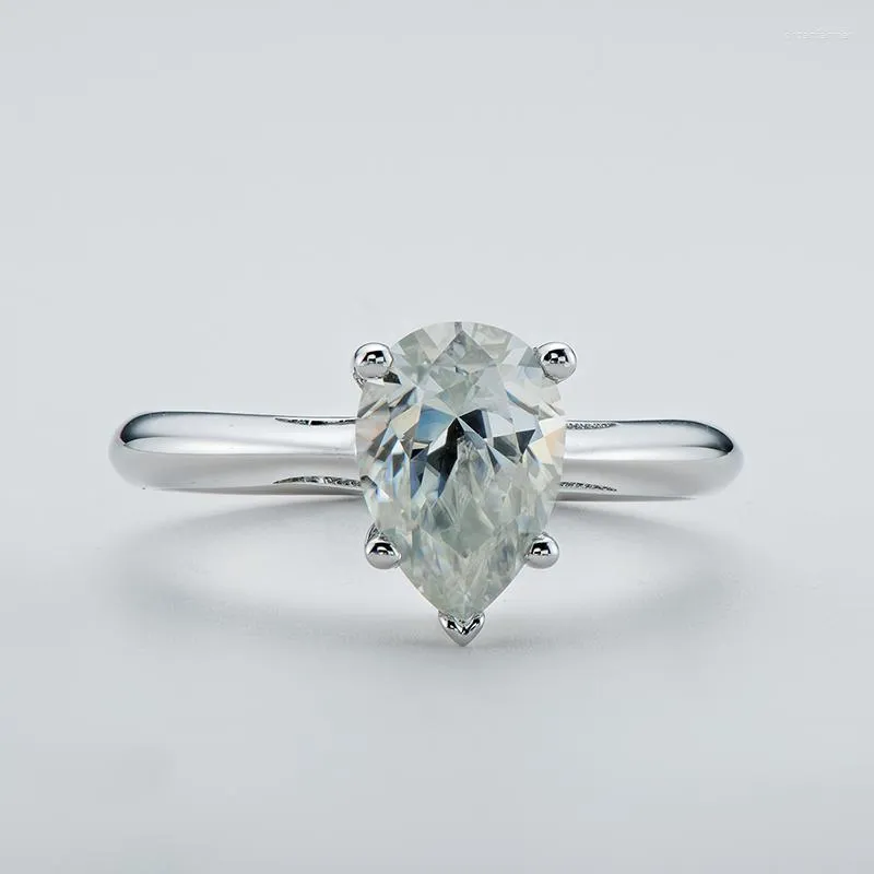 Pierścienie klastra Oryginalne 2CT Moissanite Diamond Pierścień Kształt VVS1 Pear Solitaire dla kobiet 925 Srebrna biżuteria ślubna GRA Certyfikowana