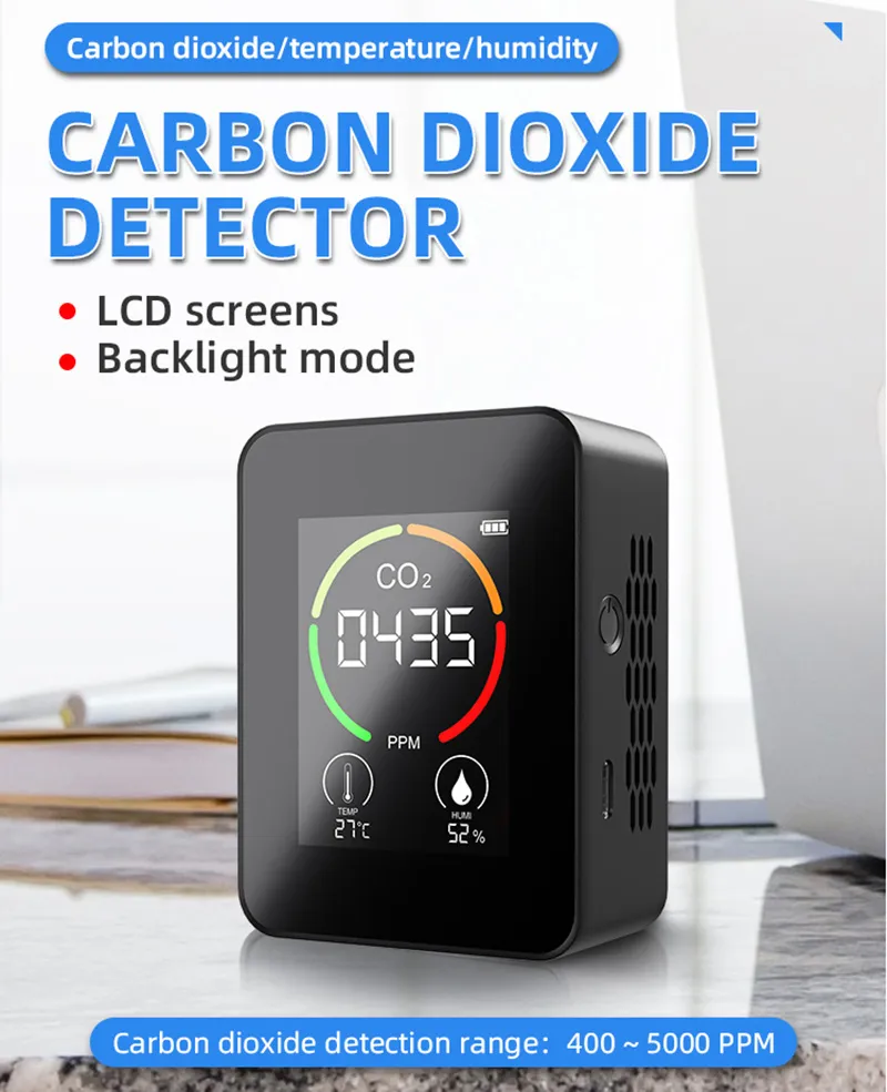 3 su 1 monitoraggio interno Monitoraggio del monitor portatile Desktop portatile Analyzer per anidride carbonica Detector Imidità del rilevatore di temperatura CO2 Sensore a infrarossi