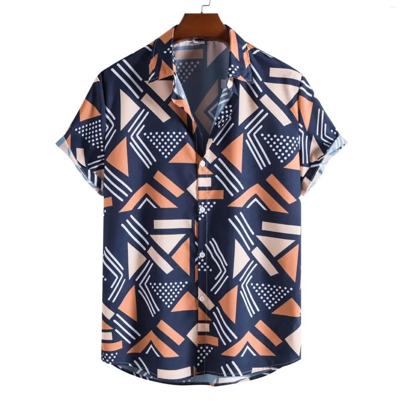 Mens Casual Shirts 2023 Fashion Trend Printed Polyester Short-sleeved Shirt Baggy Pants Chemise Homme De Luxe