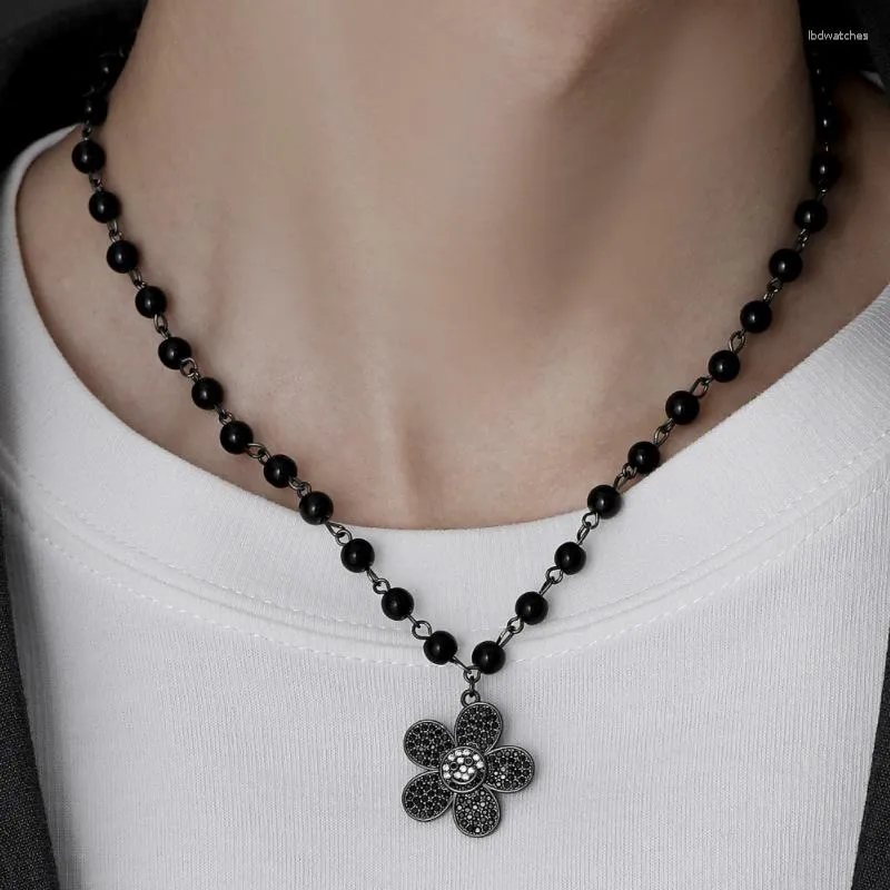 Pendant Necklaces Rhinestone Sun Flower Necklace Stainless Steel Pearl For Men Korean Fashion Punk Cool Jewelry