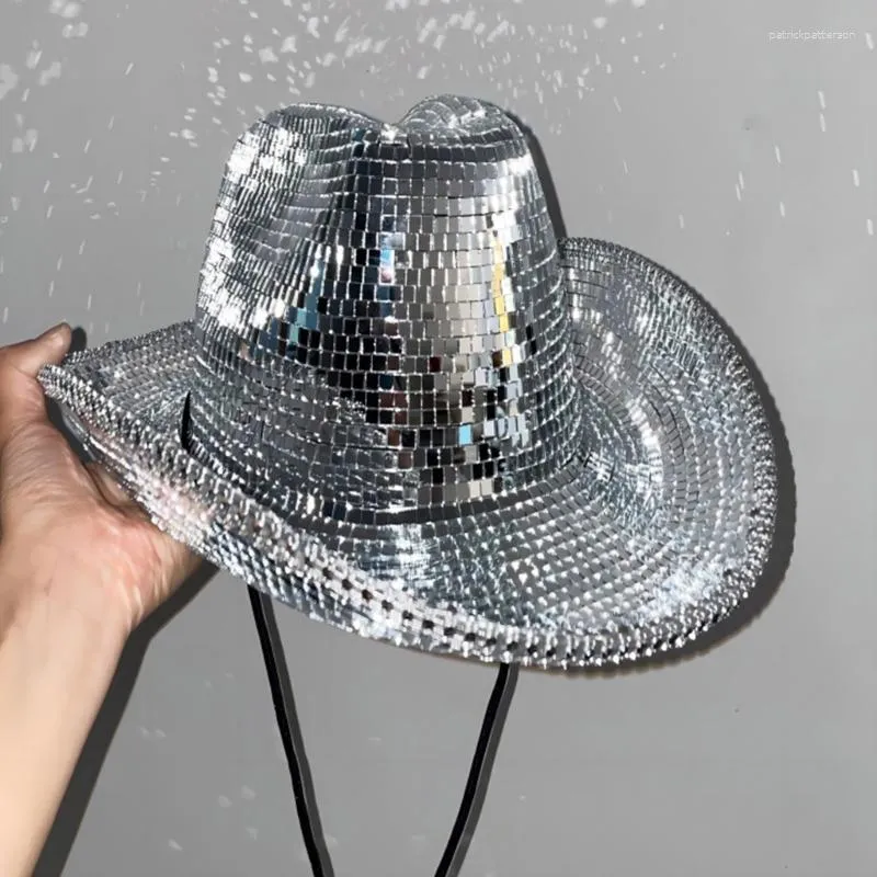 Berets Mirror Glass Cap Fashion Ball Cowboy Hat Glittering DjHat Hiphop Stage