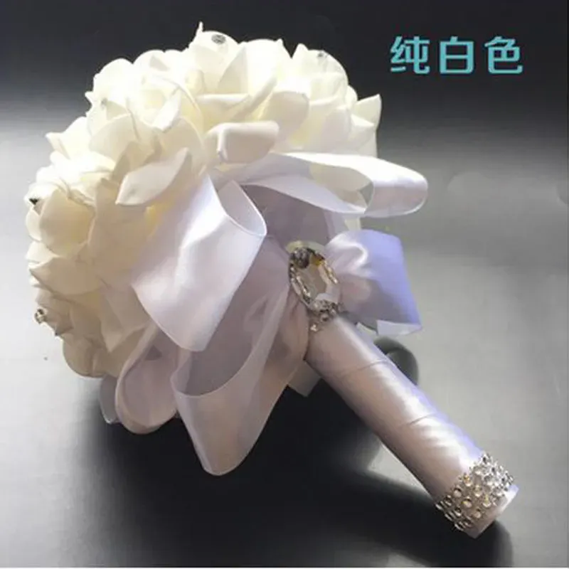 Elegant Rose Artificial Bridal Flowers Bride Bouquet Wedding Bouquet Crystal Royal Blue Silk Ribbon