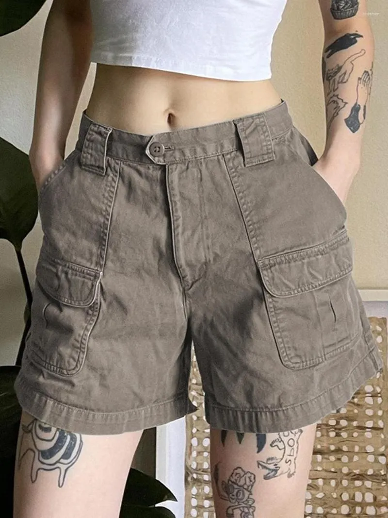 Shorts Fashion Women Women Cargo Elastic Pocket a bassa vita Y2K Egirls montato Streting da fata estetico vintage