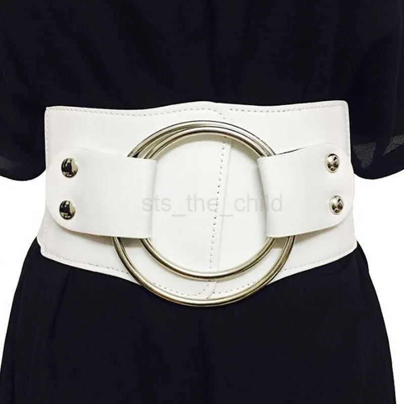 Belts Lady Retro Wide Waist Belts Stretchy Elastic Corset Waistband Hollow Metal Big O-ring Women's Belt For Dress Jacket