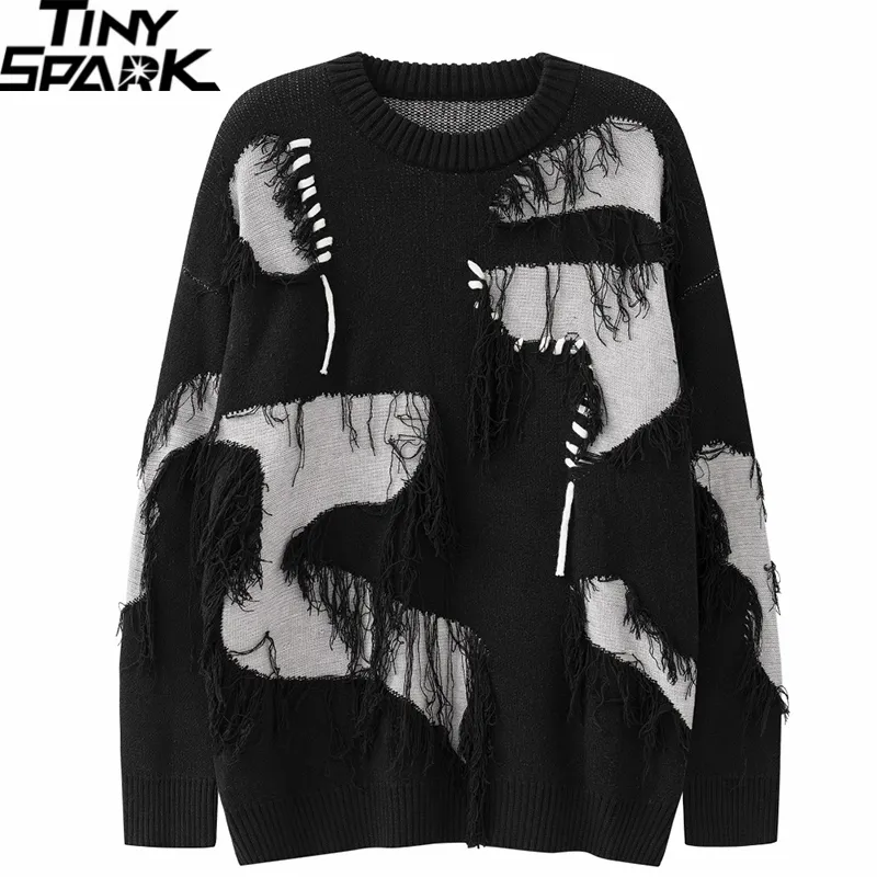 DHgate.com:Ripped Patchwork Knitted Sweater Mens Sweaters