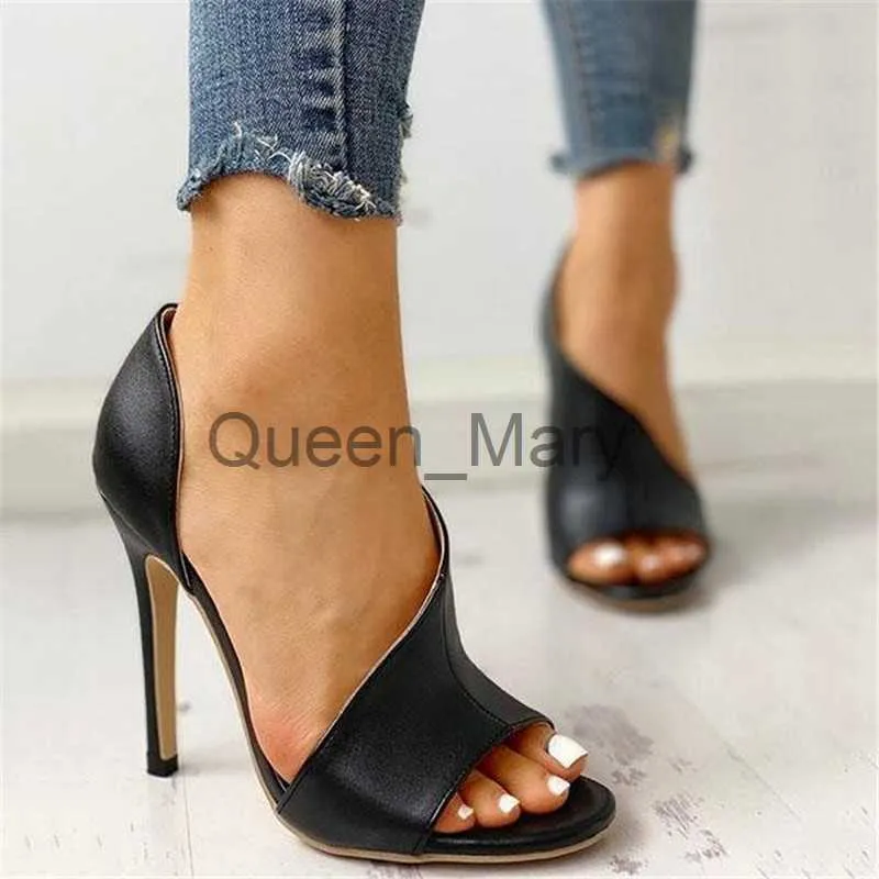 Kleding schoenen dames zomer dunne hakken sandalen mode solide kleur casual open teen super hoge hak vis head holle pumps slipon vrouwelijke schoenen j230815