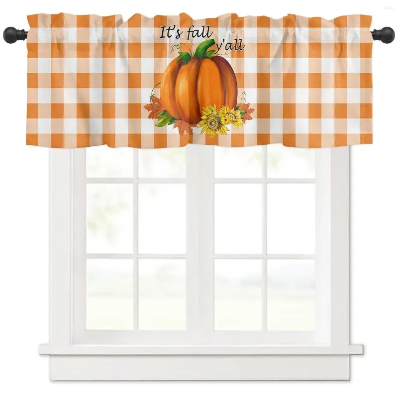 Vorhang Thanksgiving Herbst Kürbis Maple Orange Plaid kurze Vorhänge Küche Wein Schrank Tür Fenster kleine Wohnkulturvorhänge