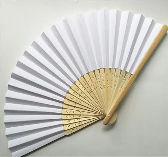 Paper Hand Fans White Chinese Fan Wedding Bridal Dance Accessories 21cm Home Decorations Hollow Wood Holding Fan WFS006
