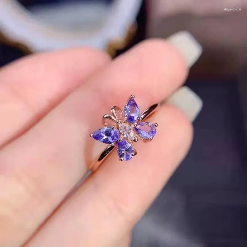 Cluster Rings Natural Tanzanite S925 Sterling Silver Butterfly Ring Fine Fashion Charming Women's Wedding Jewelry MeiBaPJ FS