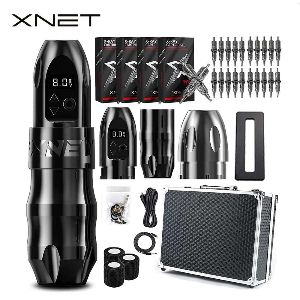 Máquina de tatuagem XNET Titan Wireless Pen Kit Motor sem cor com aderência extra de 38 mm 2400mAh Bateria de 80pcs A agulhas de cartucho misto 230814