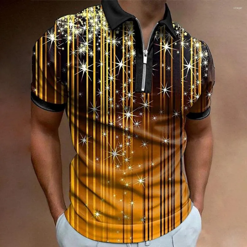 Heren polos heren polo shir fel kleur reflecterende kleding print straat dagelijkse korte mouw rits man mode casual ademend comfortabel comfortabel