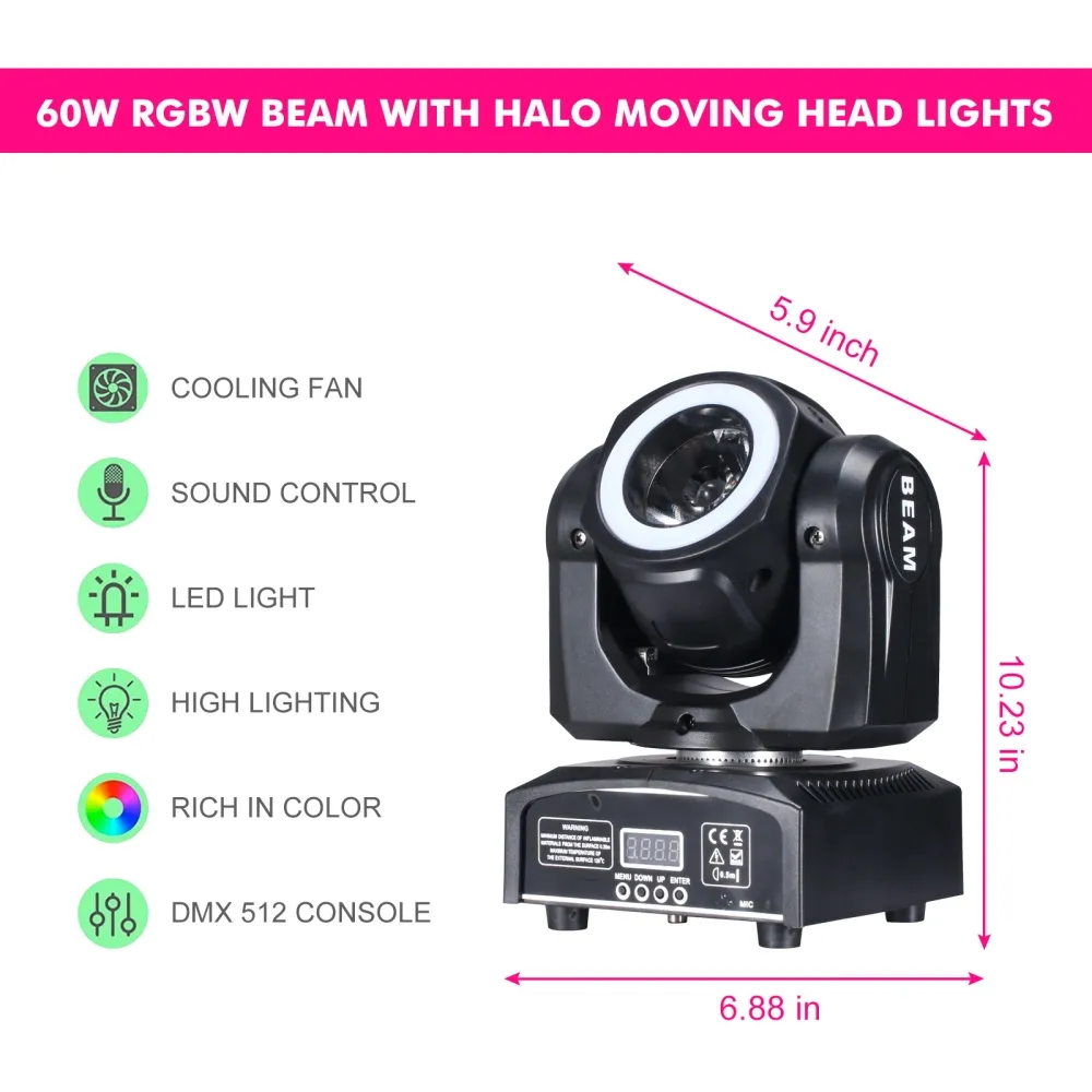 Mini Moving Head Led 60W Beam Stage Lighting With SMD5050 RGB 3in1 Halo Super Bright Strobe Spot bar Dmx Control