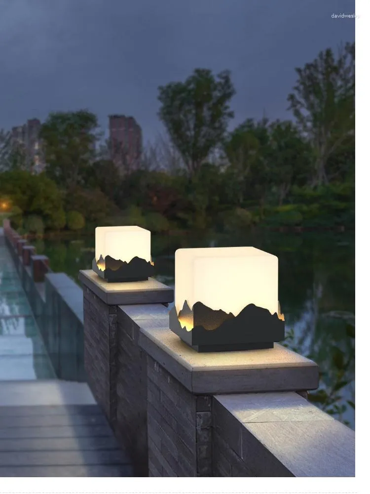 Çin tarzı sütun kafa lambası açık su geçirmez bahçe ışık çim kapısı çit