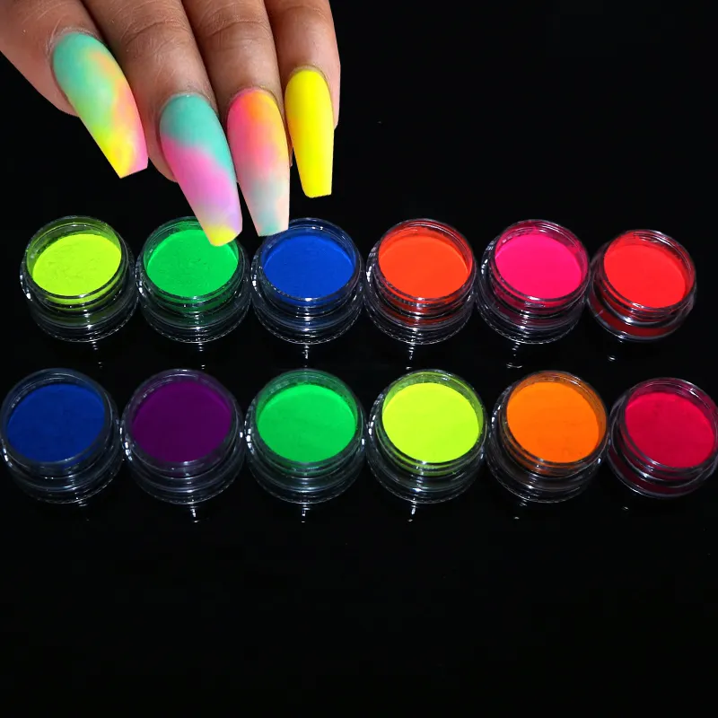 12 Colors Acrylic Fluorescent Powder Glow In the Dark Manicure Nail Art  Pigment