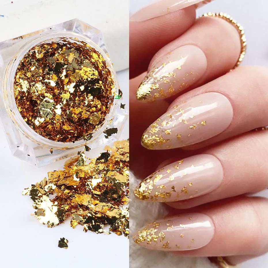 Nail Glitter Gold Silver Flakes Irregular Aluminum Nails Art Foils Paillette Holographic DIY Winter Manicure Decorations FBCB0108 230814