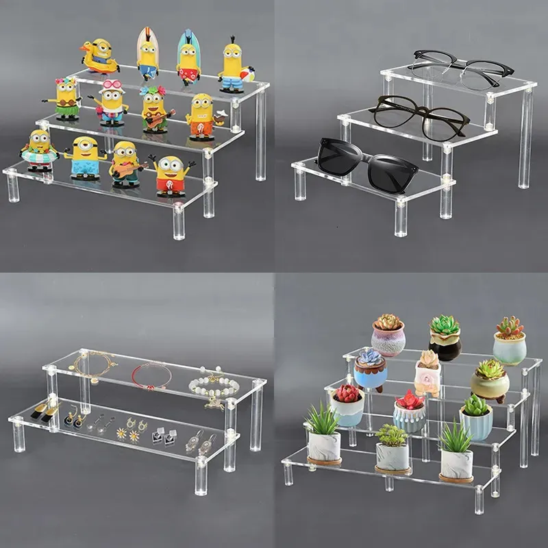 Objetos decorativos Figuras 1-5 TIER CLARE ACRYLIC DISPLAY STAND PARA Figuras do Organizador Exibir decoração de perfume de riser e prateleira de cupcake 230812