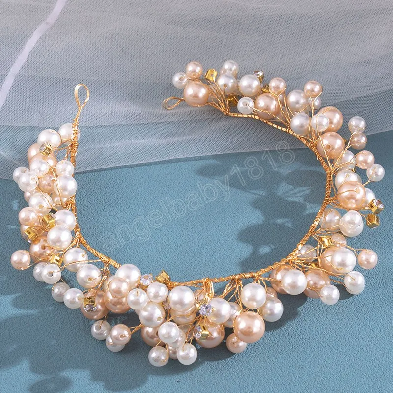 Wedding Pearl Hairband Hair Hoop Bride Tiaras For Women New Fashion Golden Bead Headbands Wedding Hair Ornament Jewelry Gifts