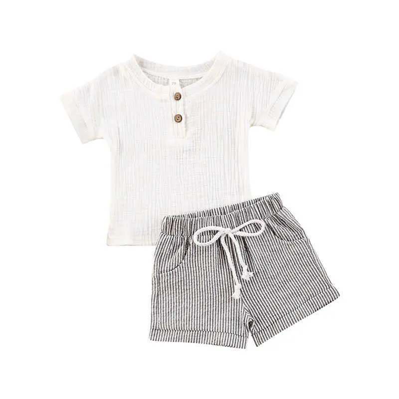 Conjuntos de roupas 0-3years criança bebê menina conjunto de roupas de manga curta branco algodão camisa listrada impresso shorts 2 pçs conjunto de roupa