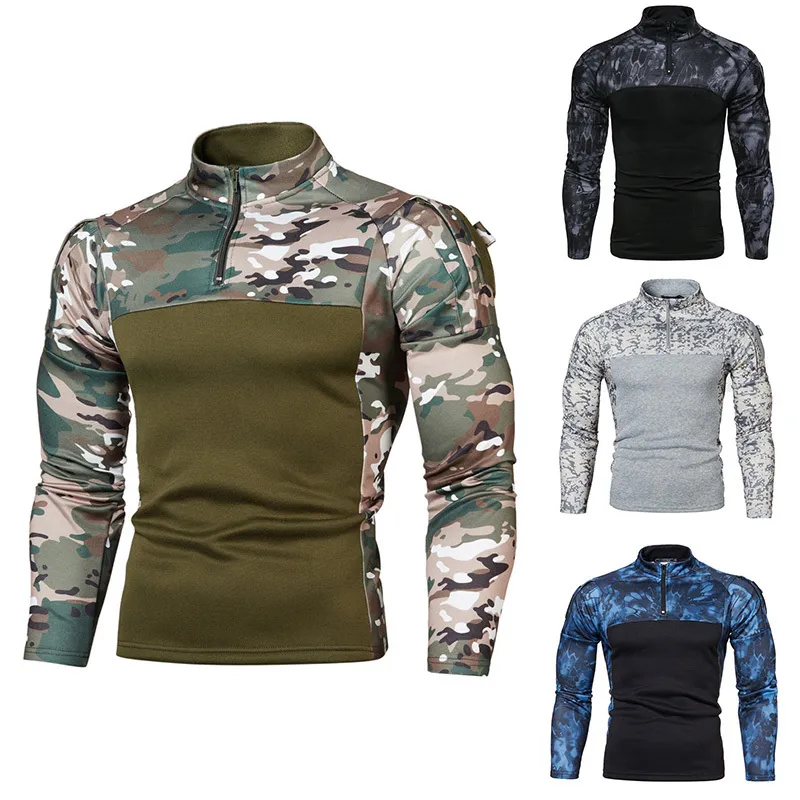 Men s Hoodies sweatshirts vier seizoen camouflage mannen halve rits pullover opstaan ​​kraagjack 2023 mannelijke casual mode buiten sportjagen 230814