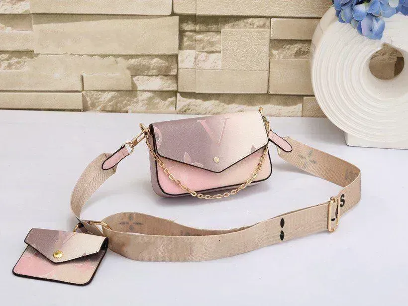 2PCS Set Stain Torby łańcuchowe Kobiety Mini torba na ramię wschód słońca Pastel Gradient Color Crossbody torebka Tote Card Moneta Portfera Integrity 8888888