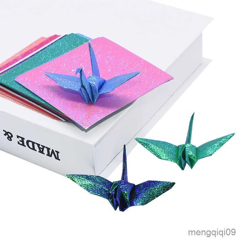 Envoltura de regalo 50pcs encendido de origami de cuadrado brillante lado de un solo brillo plegable papeles de color sólido para niños hechas de recortes hechas a mano nave diy envoltura decoración r230814