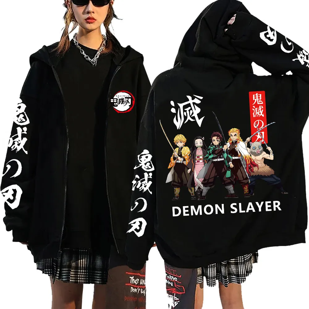 Designer Demon Slayer Zip Up Hoodie Unisex Y2K Nezuko Kamado Anime Sweatshirt