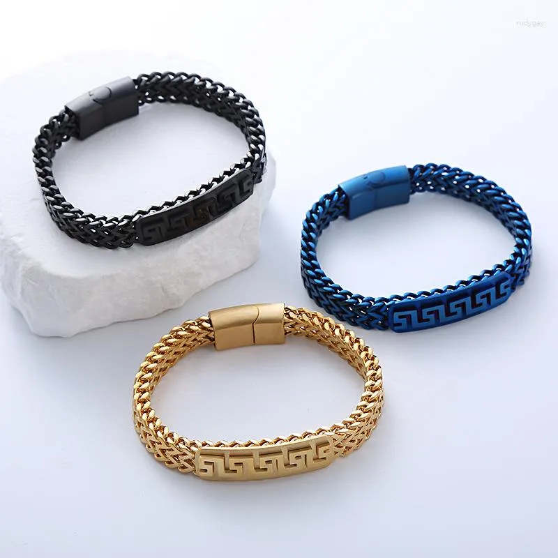 Link bransoletki mody biżuterii stali nierdzewnej galwaniczne 10 mm o szerokości podwójnej warstwy kwadratowy łańcuch hip-hopowy modna bransoletka męska