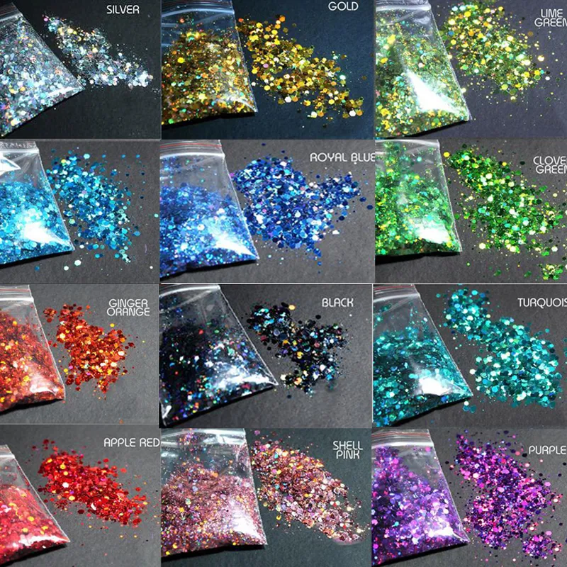 Nagelglitter klobige Farben Bulk 50 Gramms 24 Holographische Paillettenflocken Mix # 230814