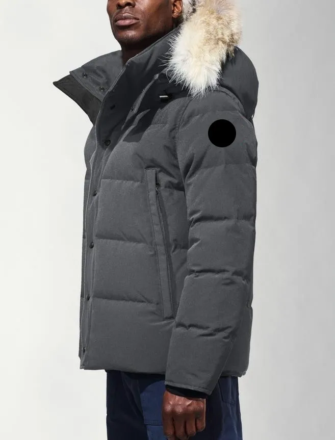 Kanada puffer kurtki mężczyźni projektant prawdziwy futr na zewnątrz Wyndham Windbreaker Jassen Ourowearu Zapowoczew Fourrure Manteau Down Płaszcz Hiver Top Jacketstop 17