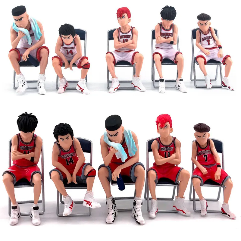 Åtgärdsleksak Figurer 5pcsset Slam Dunk Figur PVC Kaede Rukawa Hanamichi Sakuragi Takenori Miyagi Ryota Collection Model Car Pendant 230814