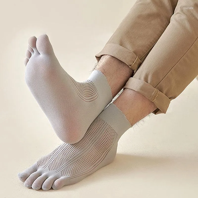 Men's Socks Men Five Finger Mesh Casual Sheer Breathable Solid Color Ultra-thin Wide Mouth With Toes Nylons Hollow Out