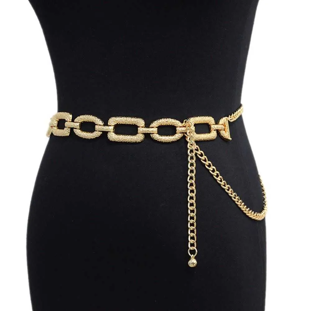 Punk Metal Crystal Chain Womens Belt Gold/Silver Waist Crystal