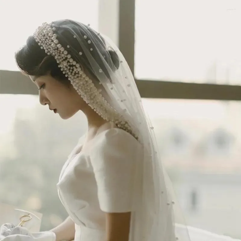Свадебные вуали белые полные жемчужины бусины сари -вуал для арабских 3 мрт -собор свадебная невеста.