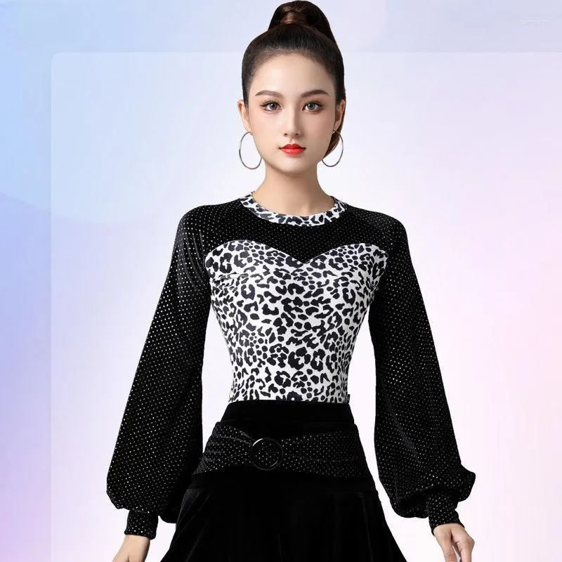 Stage Wear Autumn Winter Latin Dance Top Women's Bubble Sleeve Professional Modern Korean Velvet Fashion