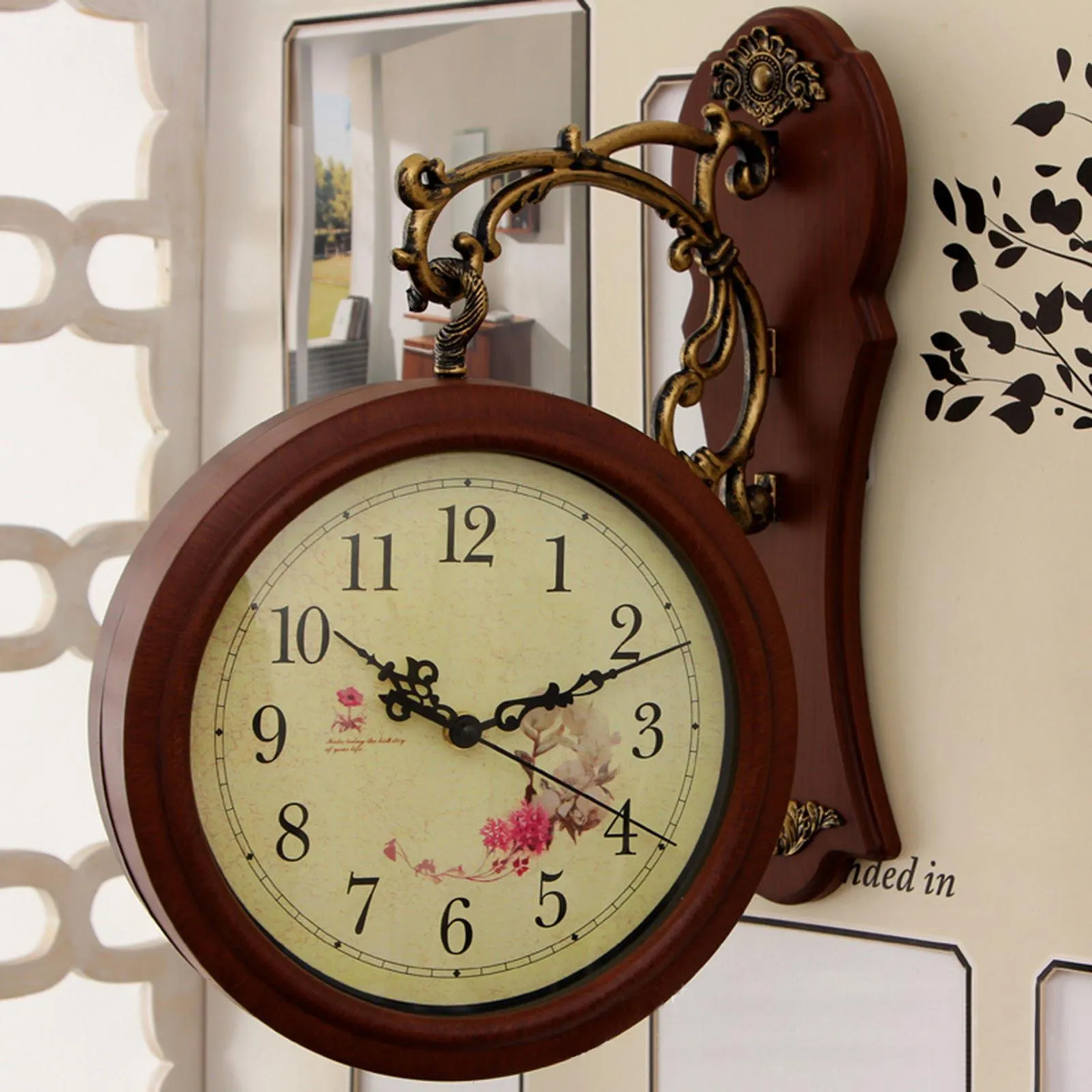 Double Sided Wall Clock Hanging Station Silent Indoor Outdoor, Kitchen