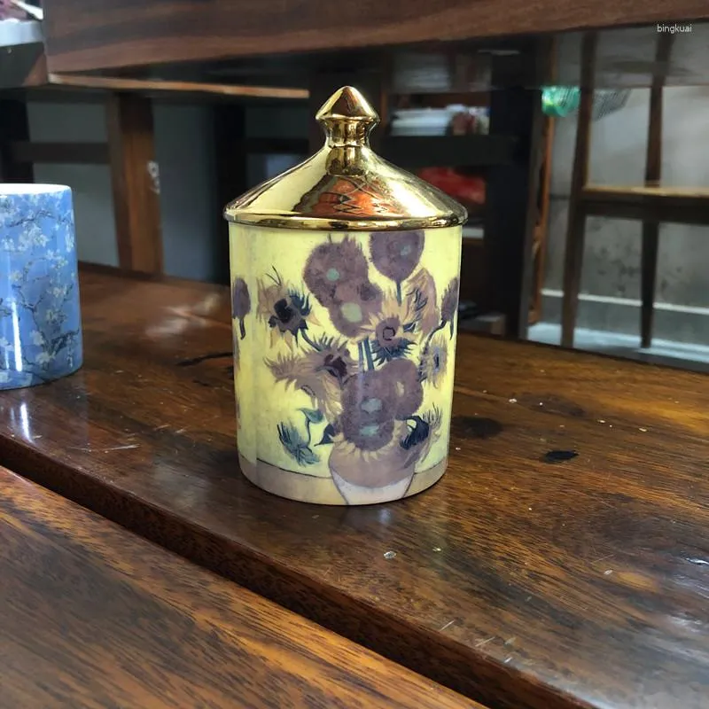 Storage Bottles Creative Abstract Face Floral Ceramic Jar Candle Pen Holder Gold Plated Porcelain Bottle Home Decor