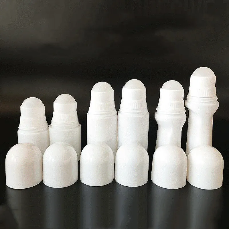 30ml 50ml 60ml Roll On Bottles White Plastic Travel Refillable Cosmetic Packaging  Oil Bottle