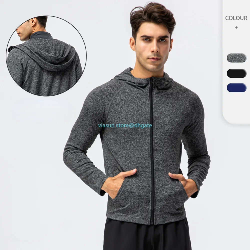 Lu men Sports Coat Yoga Thin Jogging Jackets Clothing High Waist Gym Activewear Jacket Hooded Long Sleeve Training Clothes Stand Collar