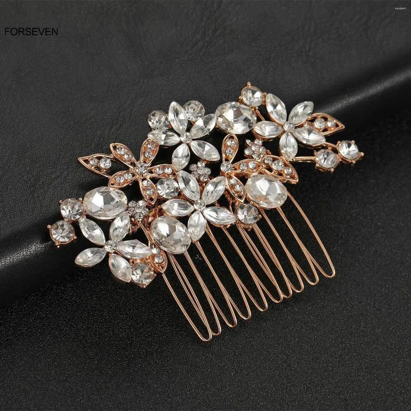 Saç klipsleri düğün tarakları altın/gümüş renkli metal başlık parlak kristal çiçek headdress için kız arkadaşı noiva mücevher