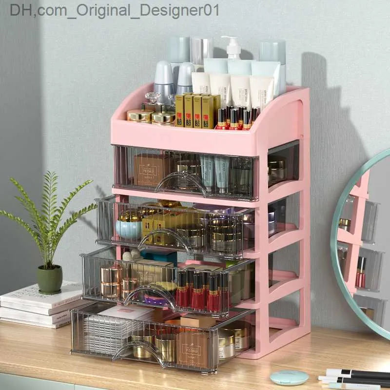 DreamGenius Organizador de maquillaje, caja de almacenamiento de maquillaje  de acrílico de 4 piezas con 9 cajones para joyas de lápiz labial y brochas